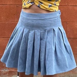 Blue Corduroy Pleated Mini Skirt